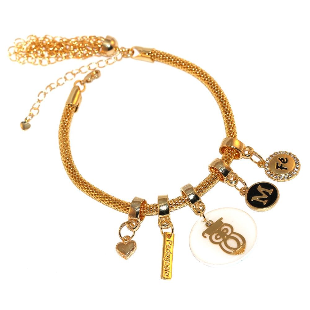 Pulseira Berloque Coruja Pedagogia Professora Folheado