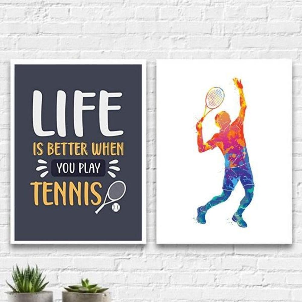 Kit 2 Quadros Decorativos Life Tennis 24X18Cm - Com Vidro