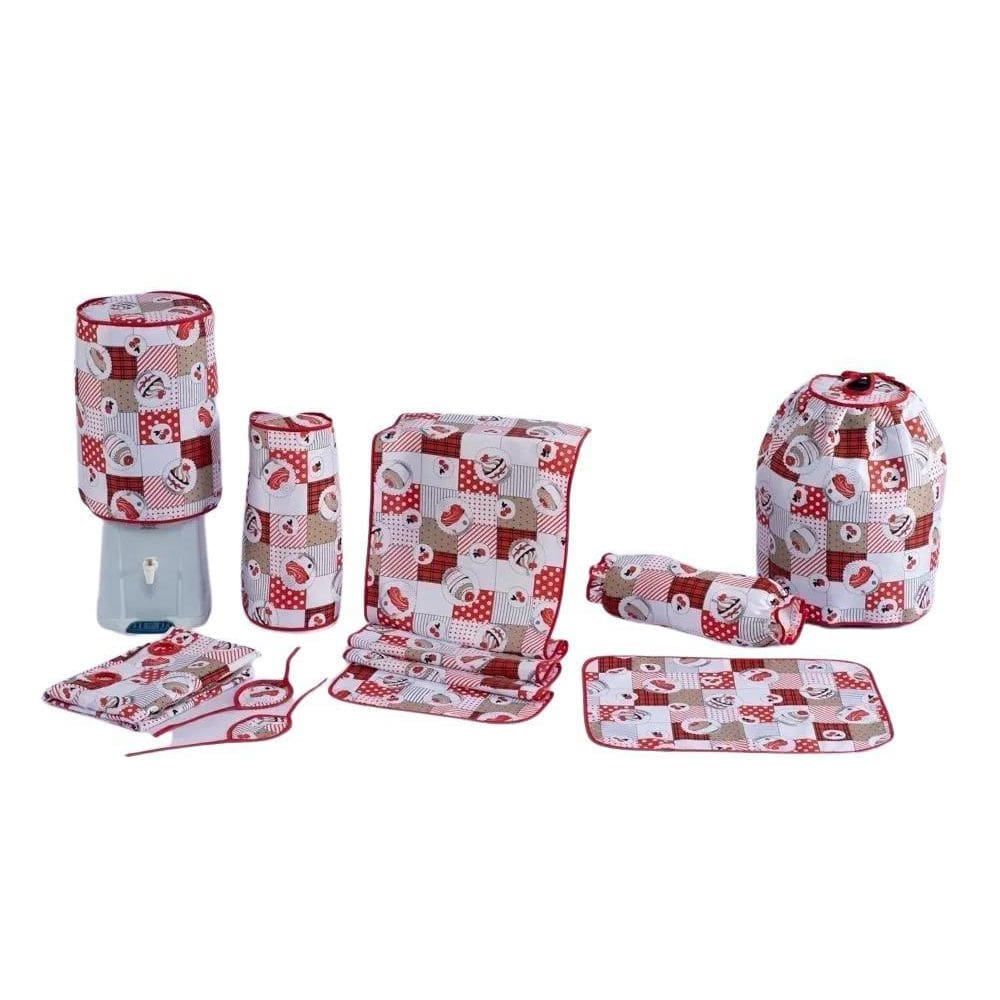 Kit Enxoval De Cozinha 9 Peças Modelo Cupcakes Vermelho