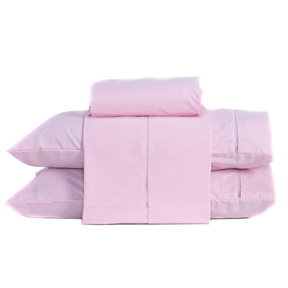 Jogo De Cama Casal Padrão 04 Peças Cor Rosa