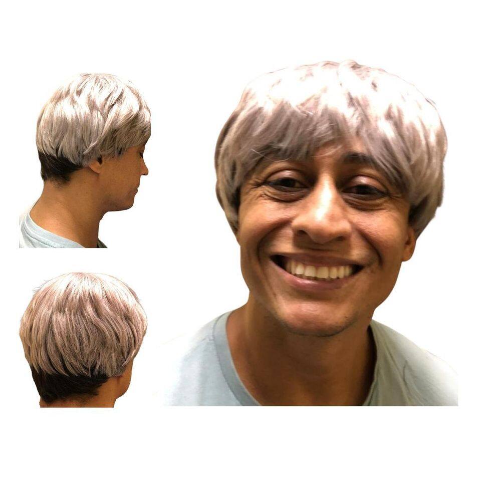 Peruca Sintética Curta Grisalha Com Preto Fantasia Anime