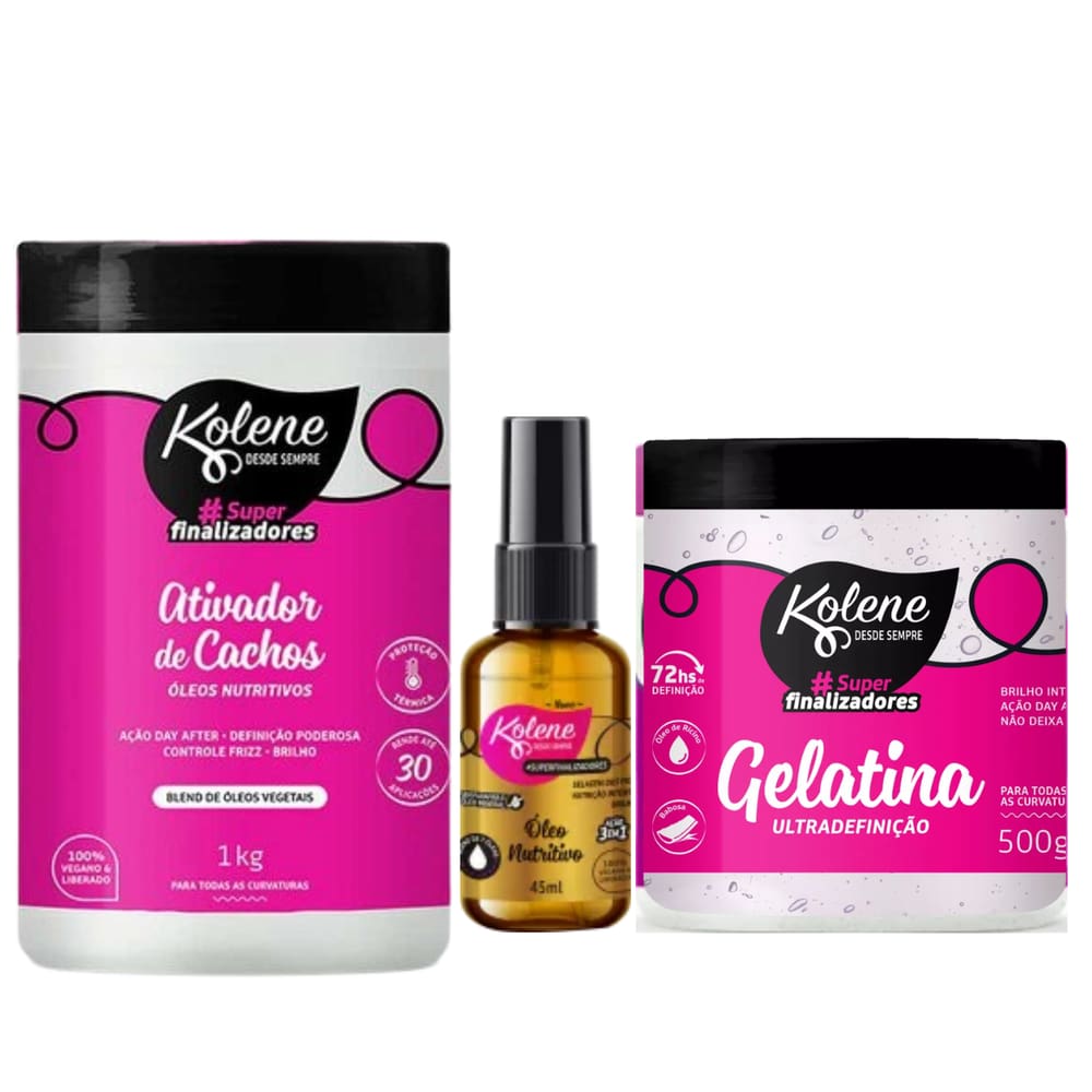 Kit Kolene Ativador de Cachos Óleos Nutritivos + Gelatina + Óleo