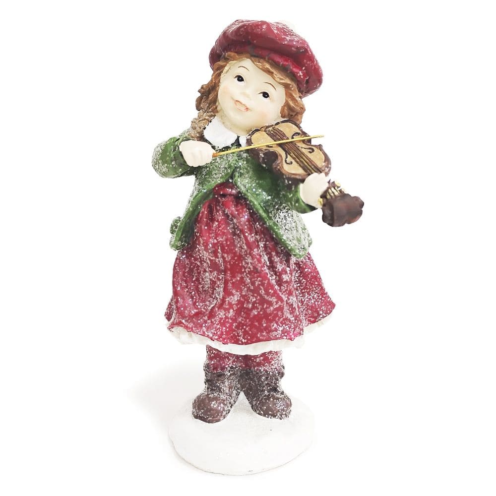 Escultura Menina Violinista Natalina em Pé Decorativa 18cm