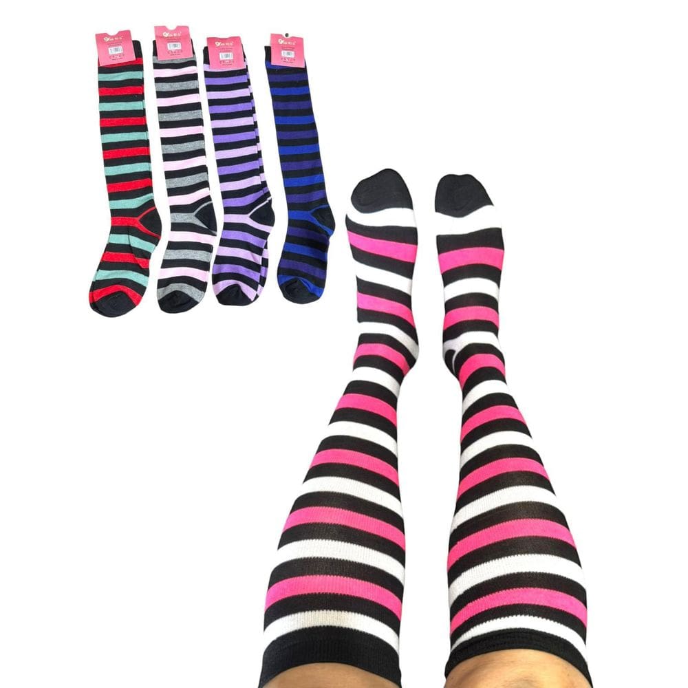 Meias Femininas Até O Joelho Longas Listradas Kit 6 Pares