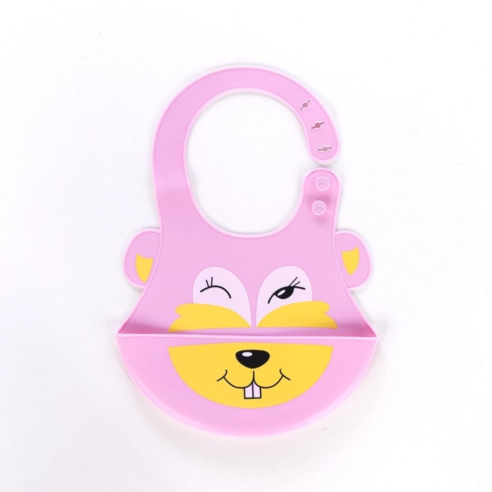 Babador De Silicone Bebê Impermeável Pega Migalhas Animais Rosa