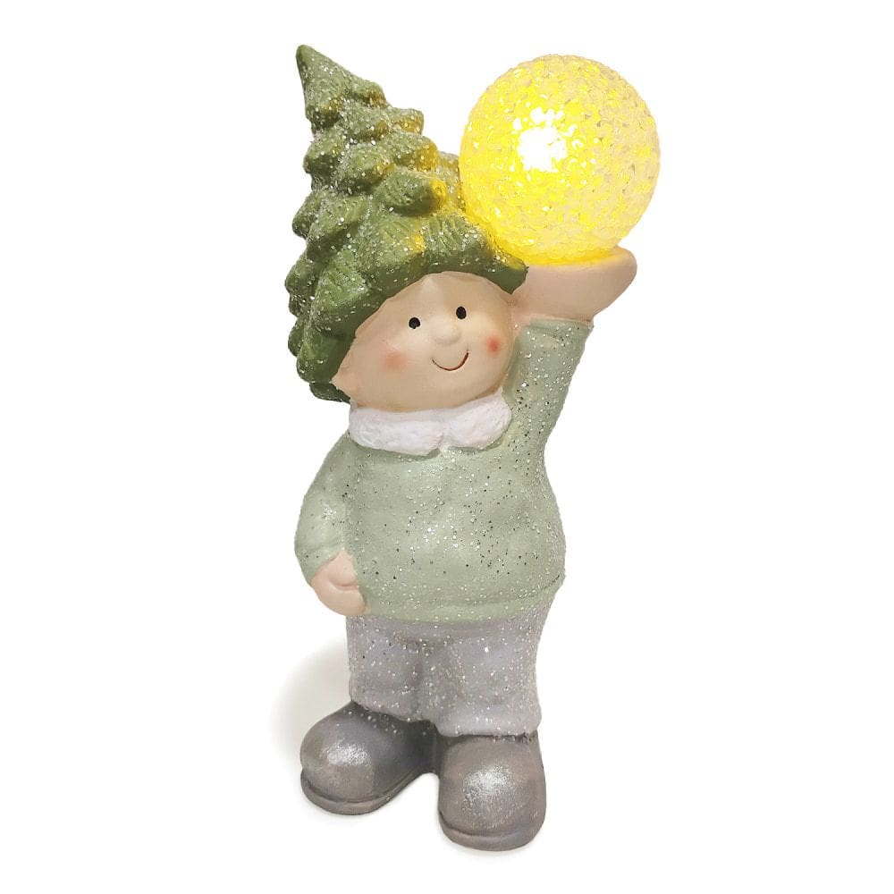 Escultura Menino Natalino Decorativo com Led 20cm