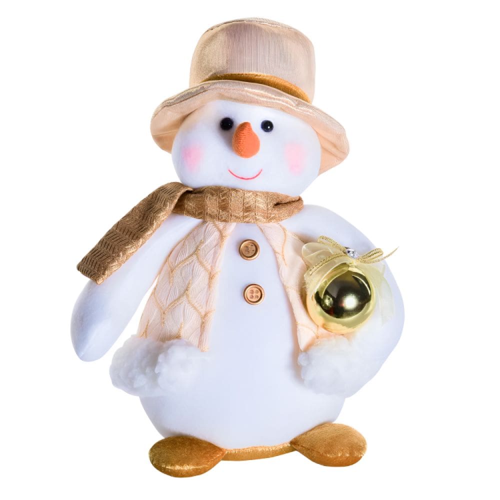 Boneco de Neve Natalino Com Bola Dourada 24cm