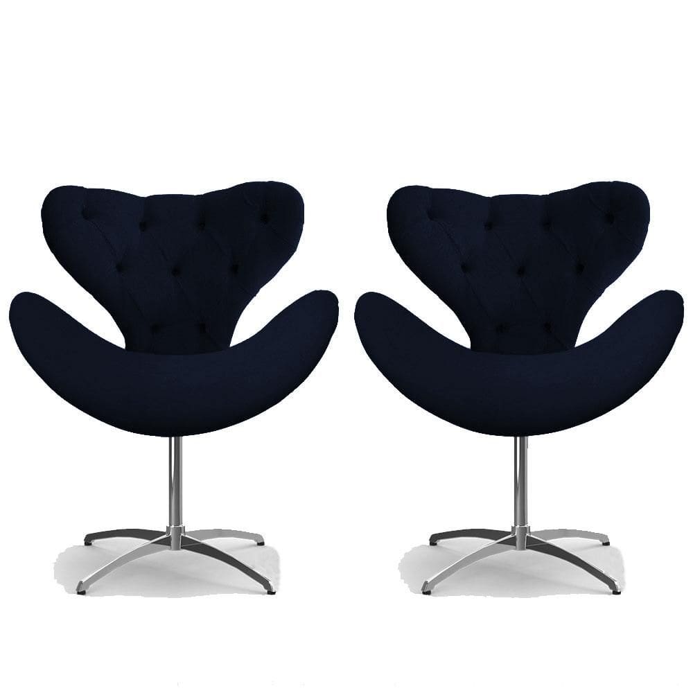Kit 2 Cadeiras Decorativas Poltronas Egg Com Capitonê Marinho Base Giratória