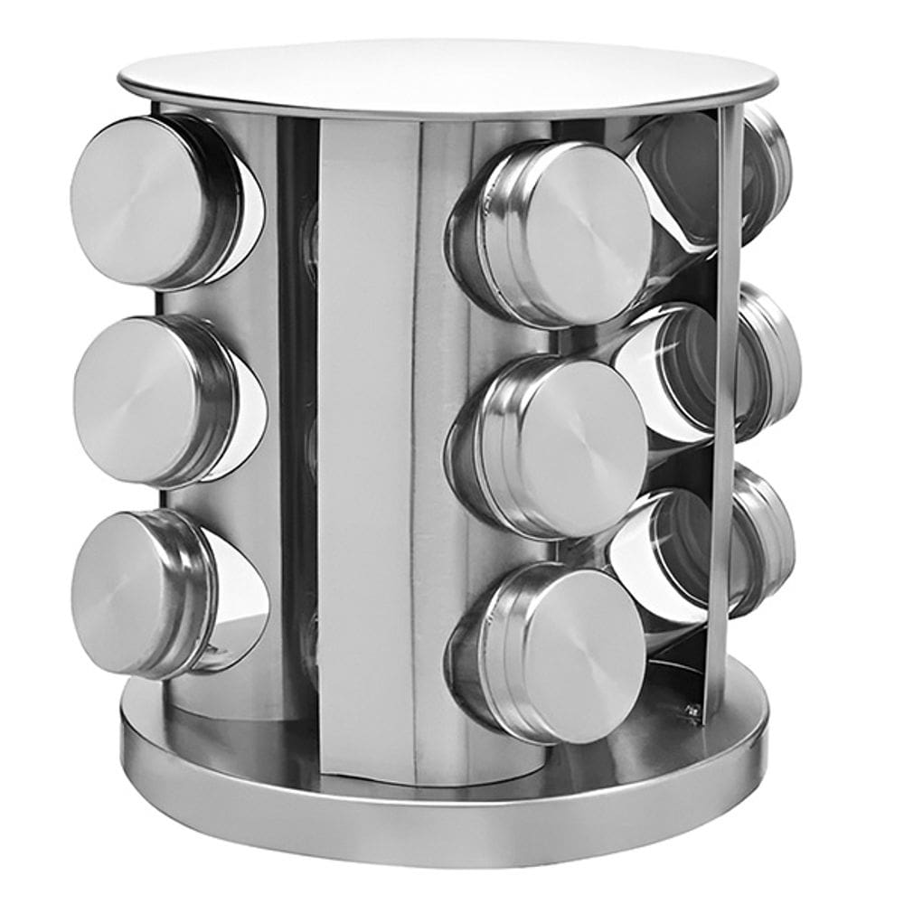 Porta Temperos com Suporte Inox 12 Frascos de Vidro com Base Rotatória para Cozinha