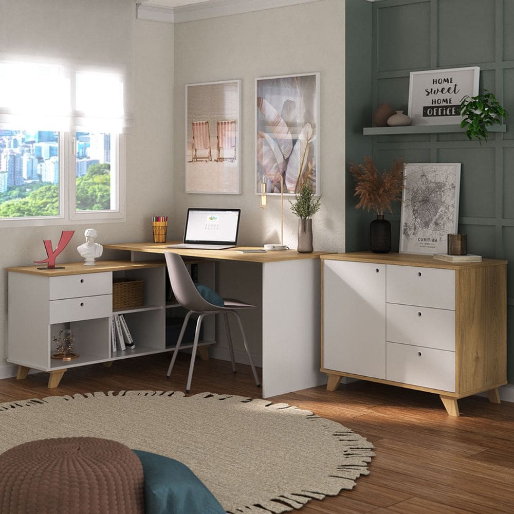 Conjunto Home Office: Escrivaninha 5946 + Balcão 6217