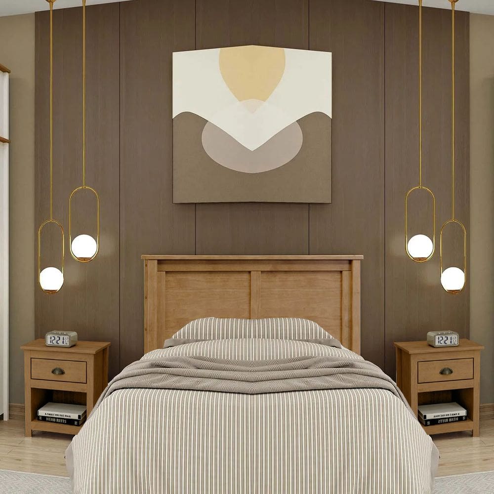 Conjunto Quarto: 1 Cabeceira e 2 Mesas de Cabeceiras c/ 1 gaveta Freijó Topázio Madeira Pinus - Finestra