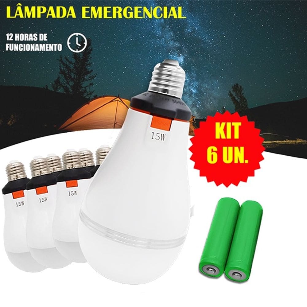 KIT 6 Lâmpadas Emergenciais LED Recarregáveis KA-L85 com 12h de Funcionamento e Bateria Econômica
