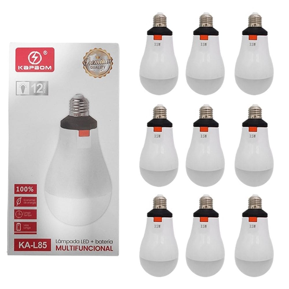 KIT 9 Lâmpadas Emergenciais LED Recarregáveis KA-L85 com 12h de Funcionamento e Bateria Econômica