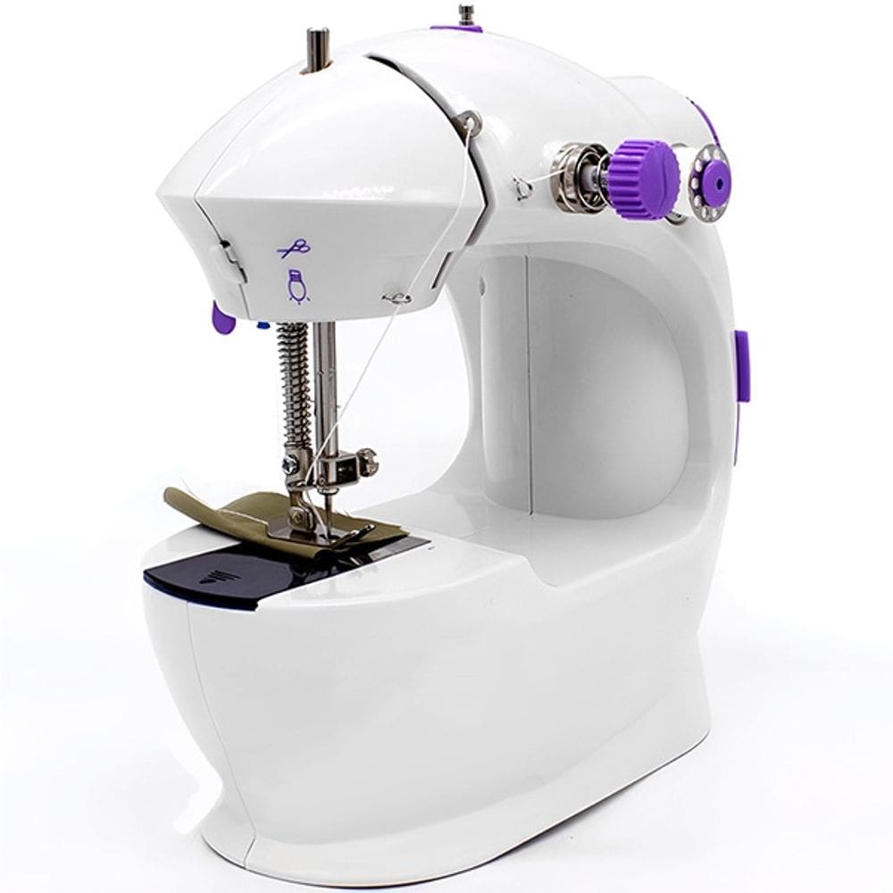 Máquina de Costura Portátil para Uso Doméstico com Pedal Elétrico Luz Integrada e Operação a Pilhas