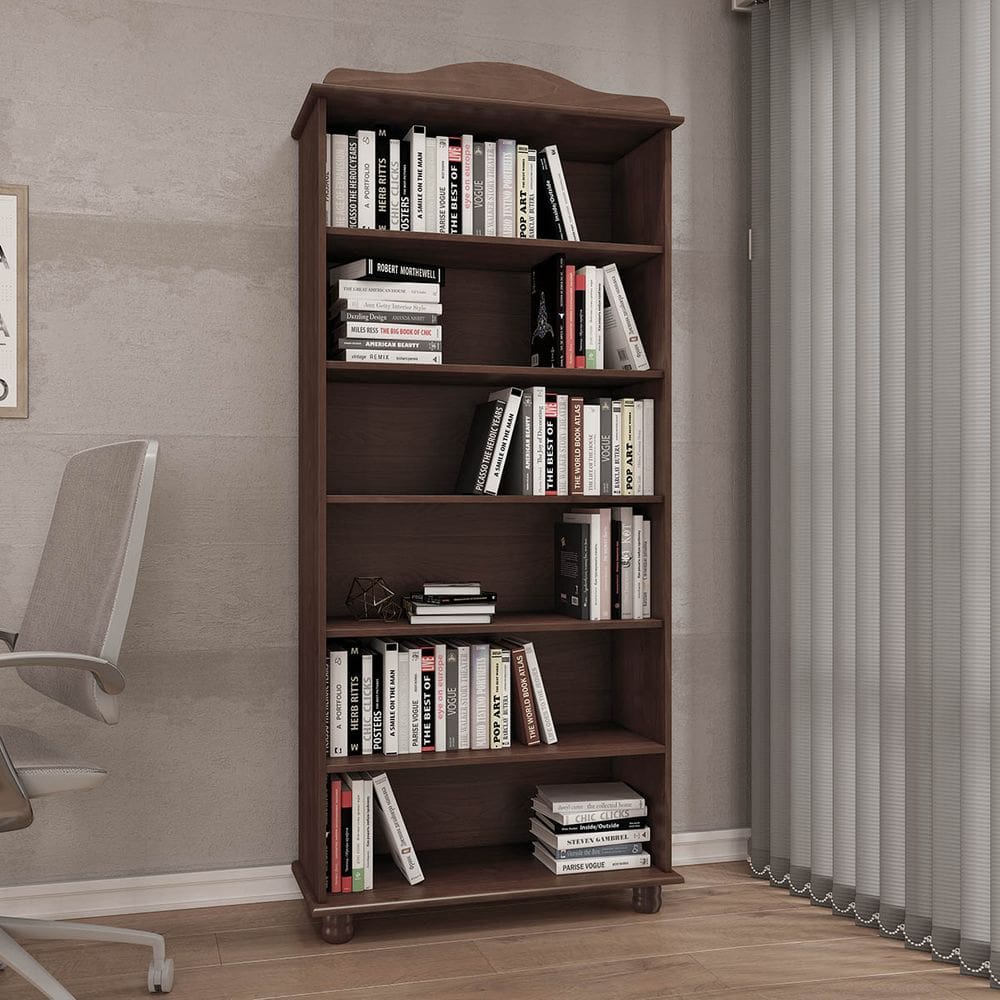 Estante para Livros com 5 Prateleiras Café Rubi Madeira Pinus - Finestra