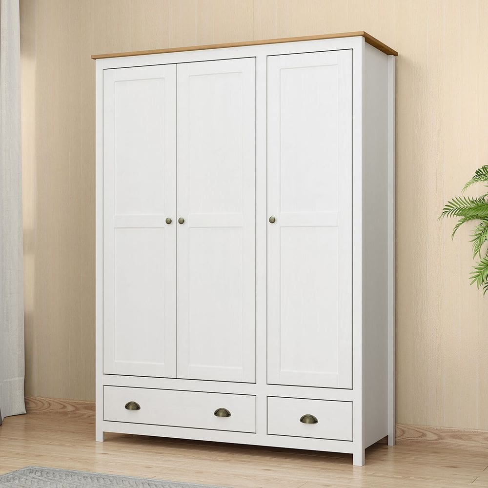 Guarda-Roupa 3 Portas 2 Gavetas Branco/Freijó Topázio Madeira Pinus - Finestra