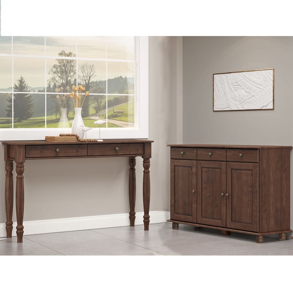 Conjunto Sala: Balcão 3 Portas 3 Gavetas e Aparador 2 Gavetas Café Rubi Madeira Pinus - Finestra