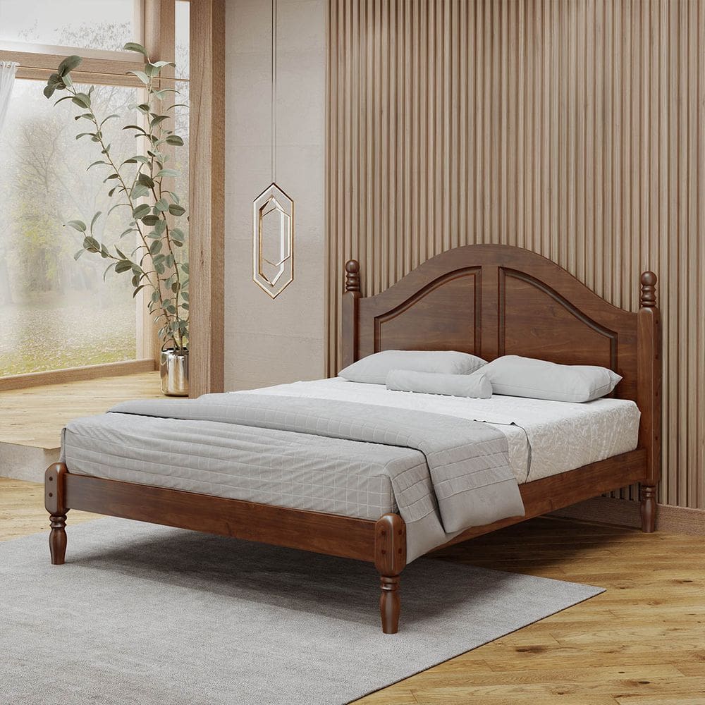 Cama de Casal Queen 214cm x 170cm com pés torneados Café Ouro Madeira Pinus - Finestra
