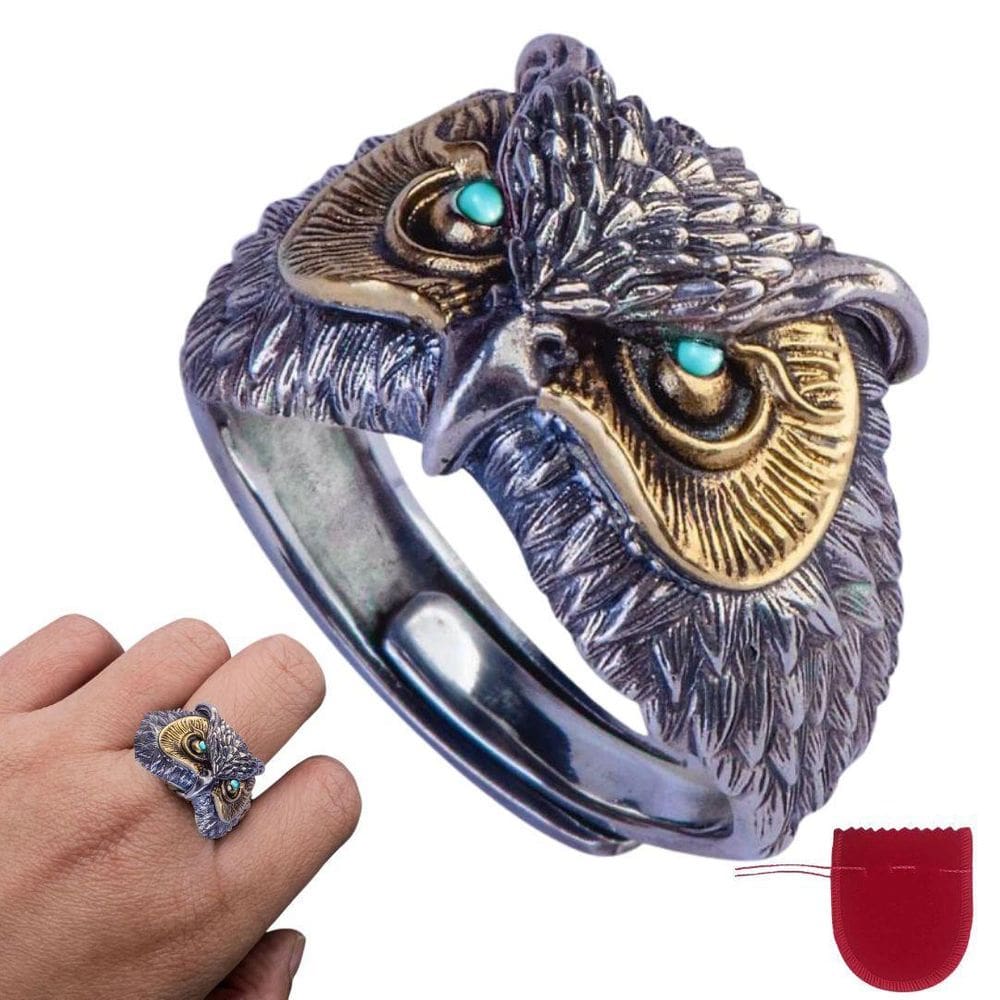 Anel Prata 925 E Dourado Coruja Sabedoria Ajustável