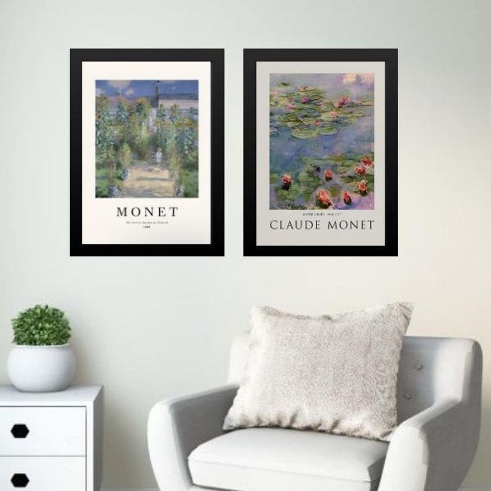 Kit 2 Quadros Posters Arte Claude Monet 33X24Cm - Com Vidro