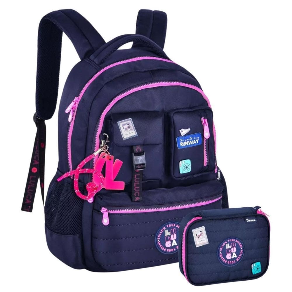 Kit Mochila Costas Luluca Escolar Passeio Estojo Box - Azul