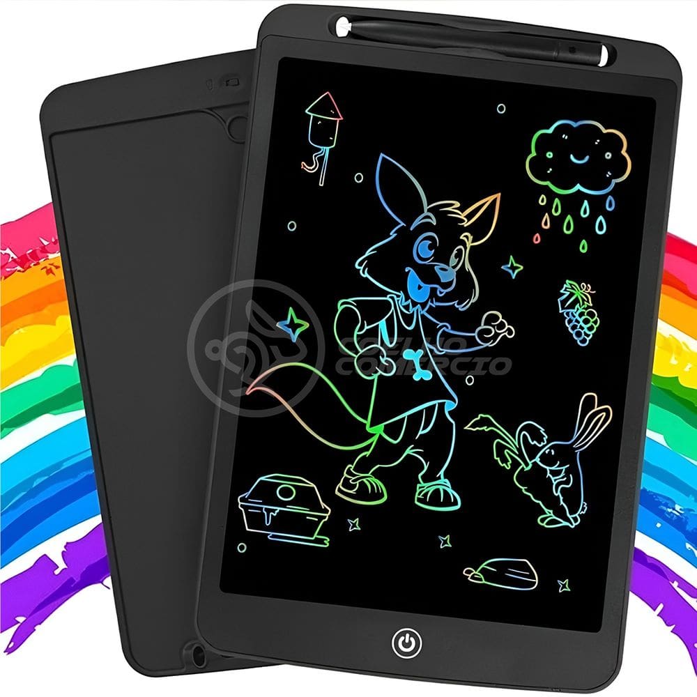 Lousa Mágica Tablet Digital Preto 10" com Caneta de Desenho Traço Colorido para Desenhar e Anotar