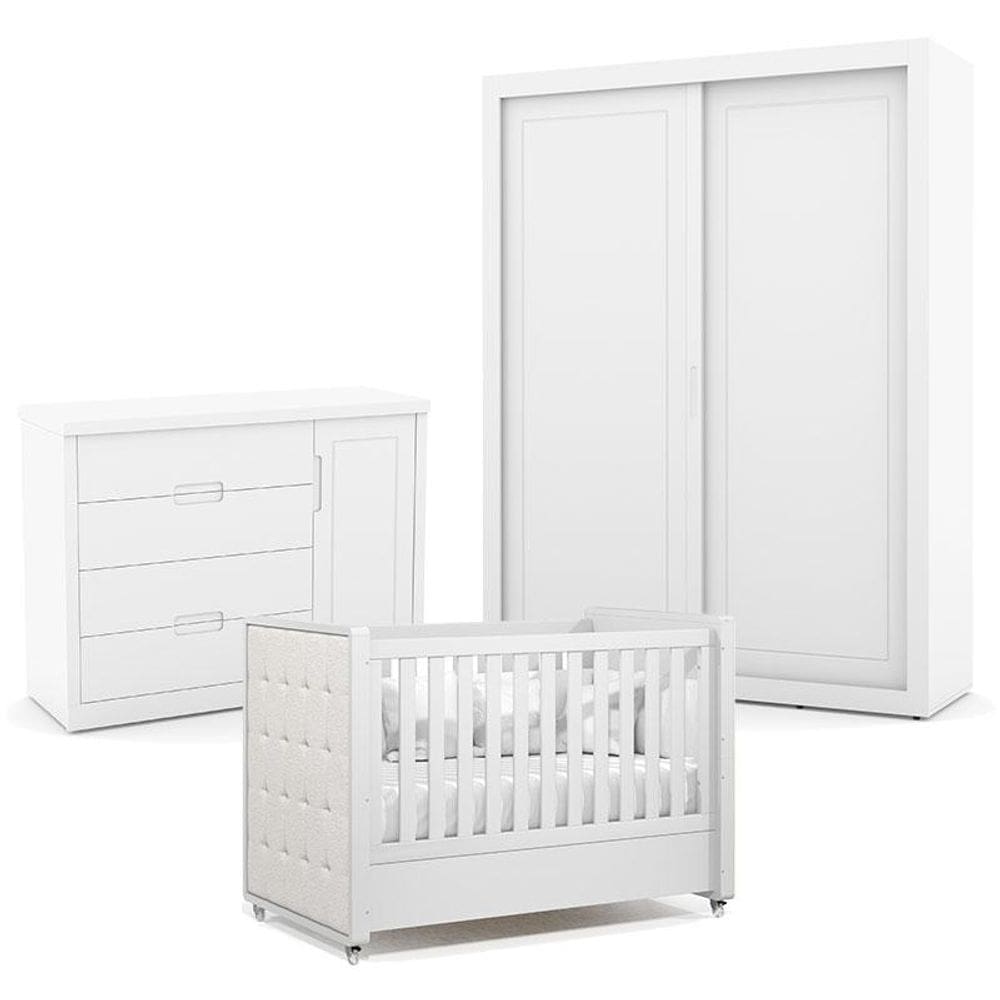 Quarto de Bebe 2 Portas Tutto New Branco Acetinado com Capitonê New Boucle - Matic