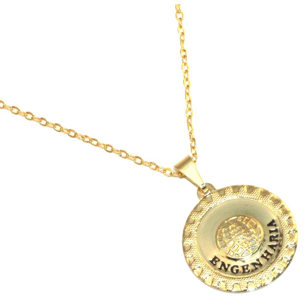 Colar Cordão Profissão Engenharia Medalha Folheado 18k