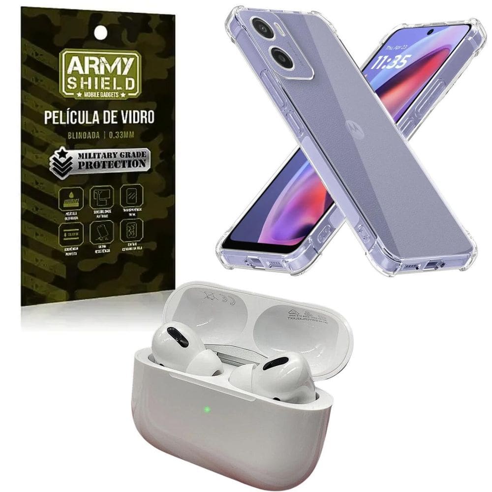Kit Capinha Antishock Para Moto G15 + Fone Bluetooth + Pel