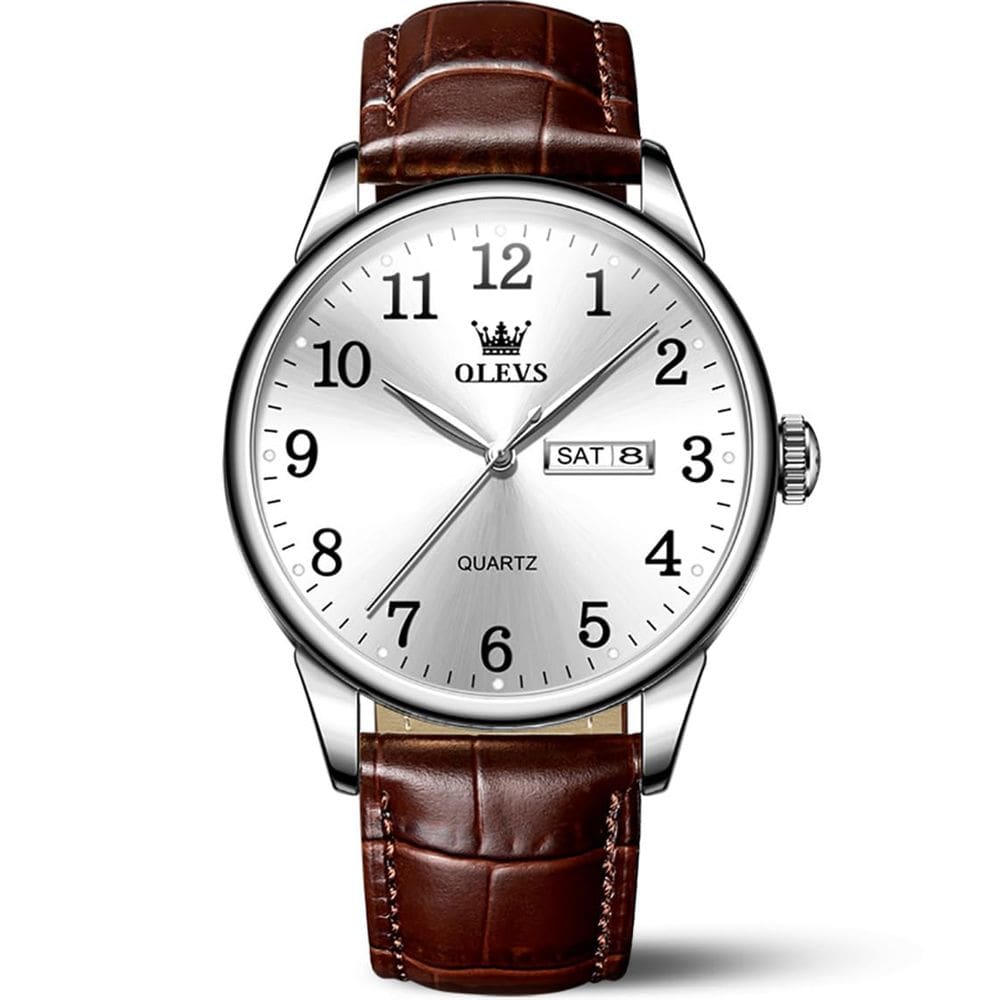 Relógio OLEVS masculino impermeável analógico com pulseira de couro marrom 39 mm