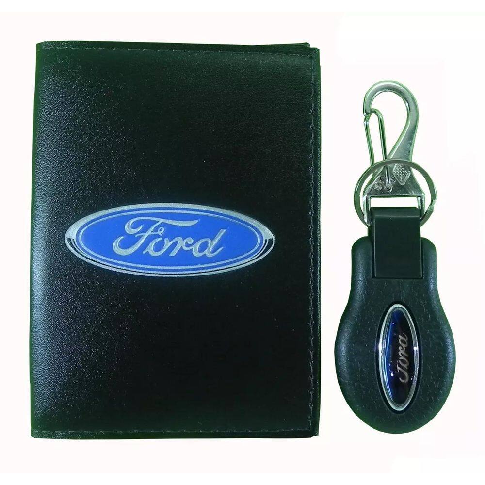 Kit Carteira Couro Porta Documento Mais Chaveiro Ford
