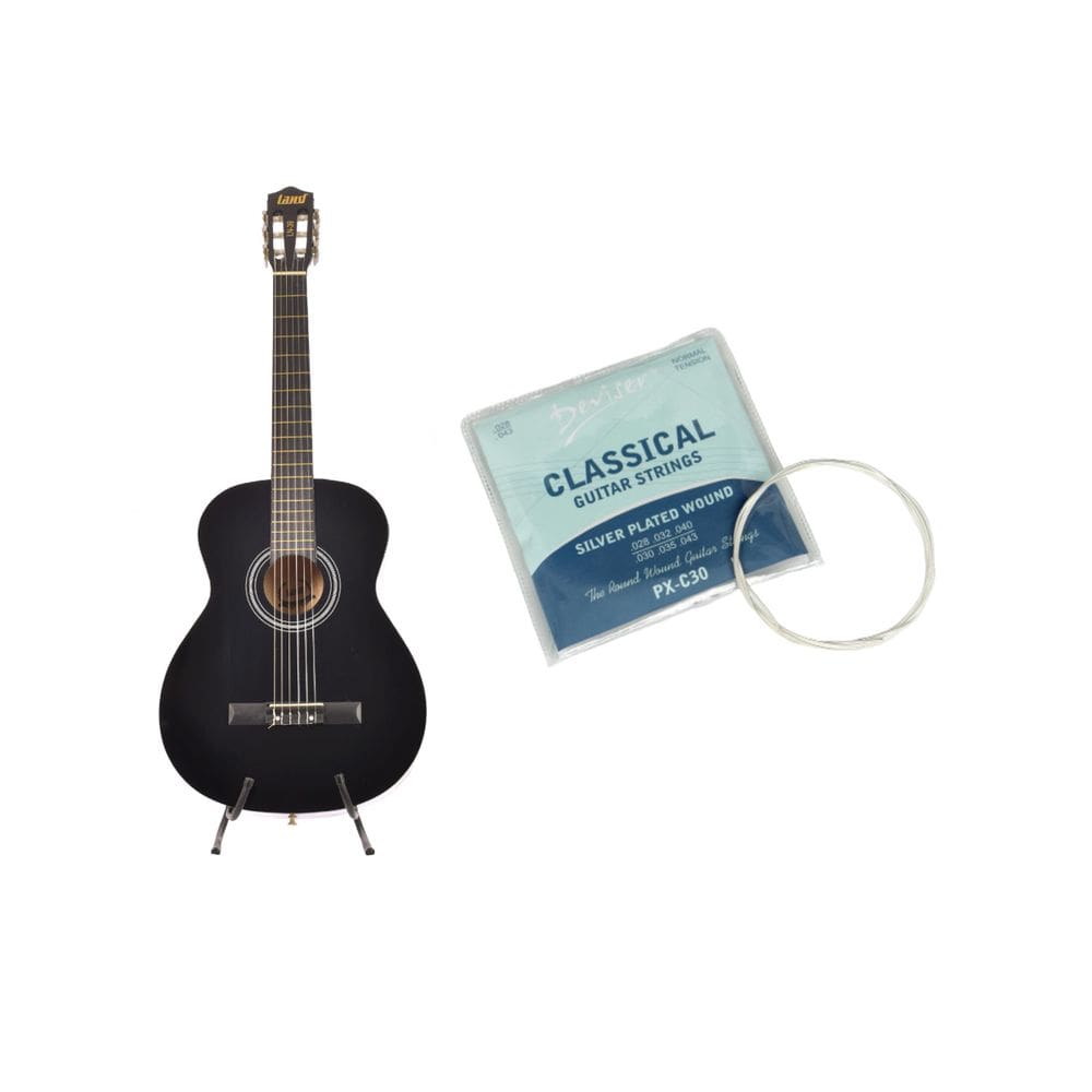 Kit Violão Preto Nylon Ln 39 + Encordoamento Pa C30