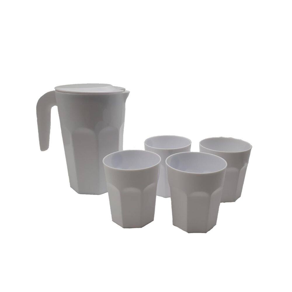Kit Suco 1 Jarra De 1,5 Litros 4 Copos D 400 Ml Branco Opaco
