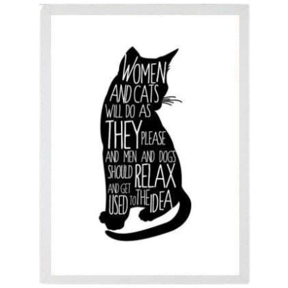 Quadro Decorativo Woman And Cats 45X34 C/Vidro - Branca