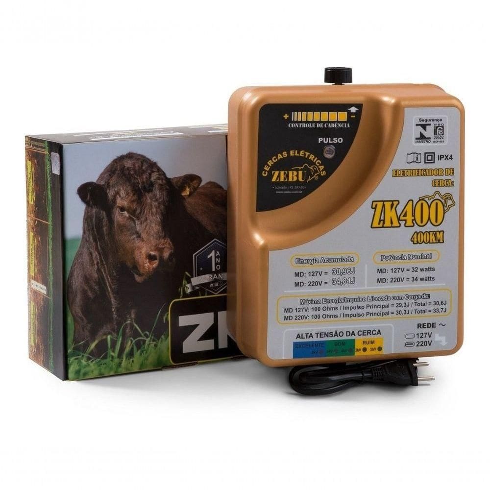 Eletrificador Rural Cerca Elétrica Zebu Zk400 34,84 Joules 400km Voltagem 220v