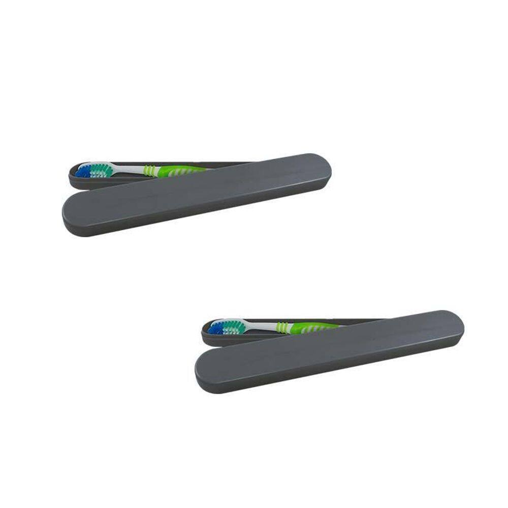 Kit 2 Porta Escova Dental Prata Plástico