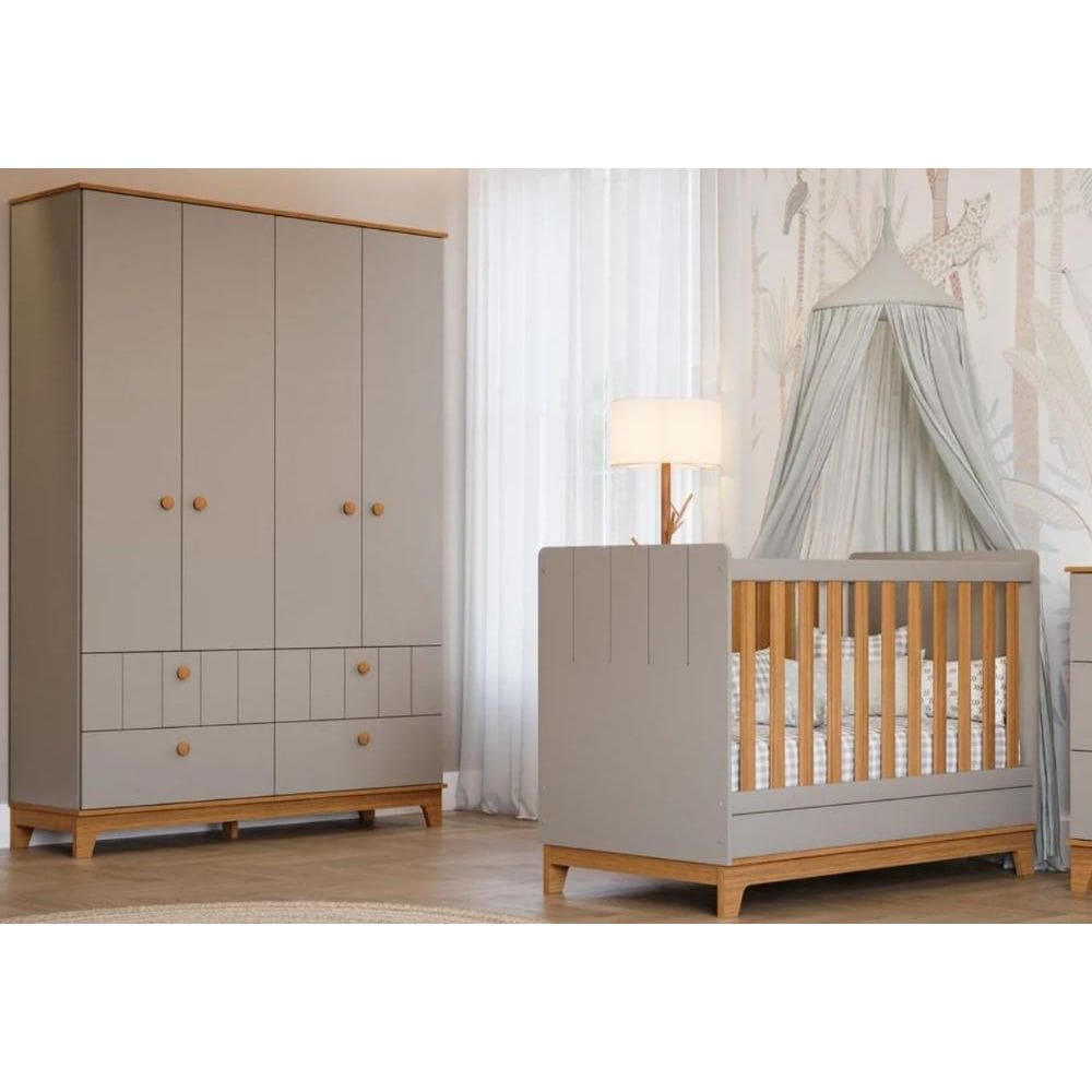 Quarto Para Bebê Guarda Roupa E Berço 100% Mdf Biscoito Permobili