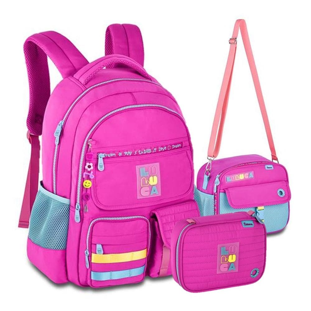 Kit Mochila de Costas Colorida Luluca com Lancheira e Estojo Clio LU24600