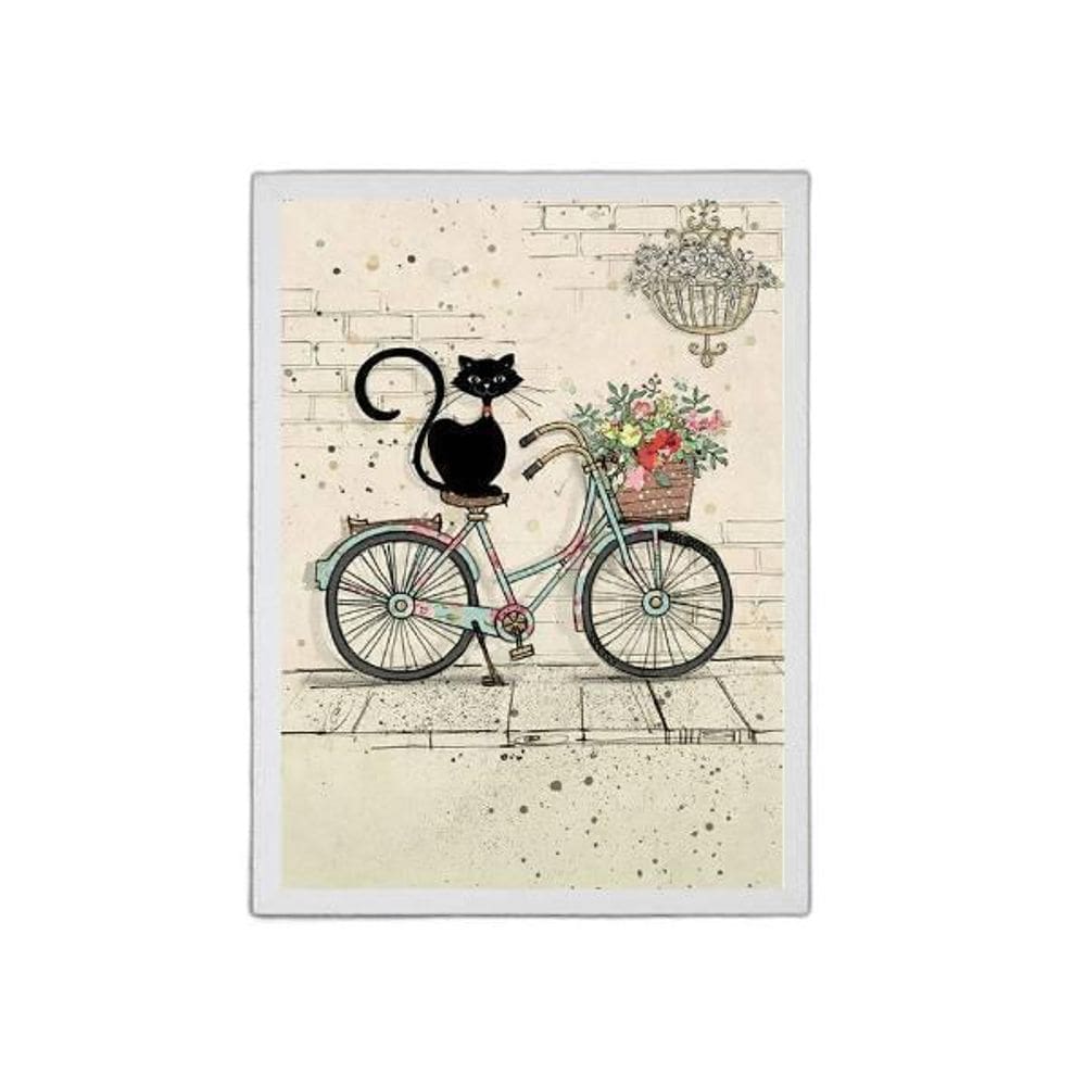 Quadro Decorativo Gato Com Bicicleta 45X34Cm Moldura Branca