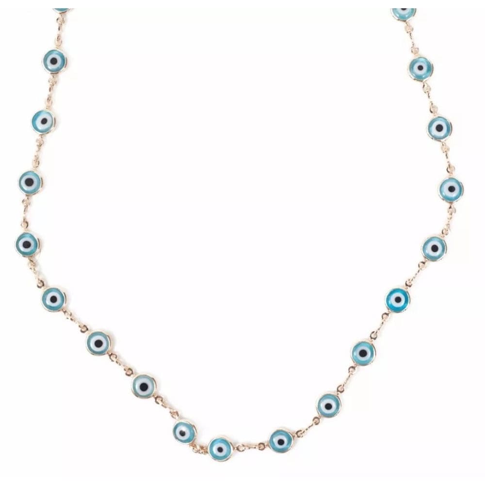 Colar Olho Grego Turco Azul Claro Folheado a Ouro 18k