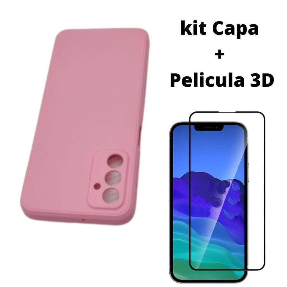 Kit Capa Veludo Rosa Bebe Compatível Galaxy A04S+Pelicula 3D