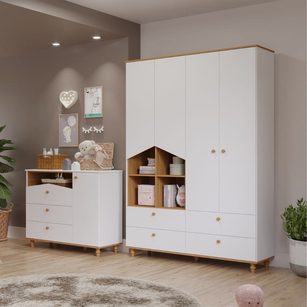Dormitório Bebê Cômoda e Guarda Roupa Casinha Permobili