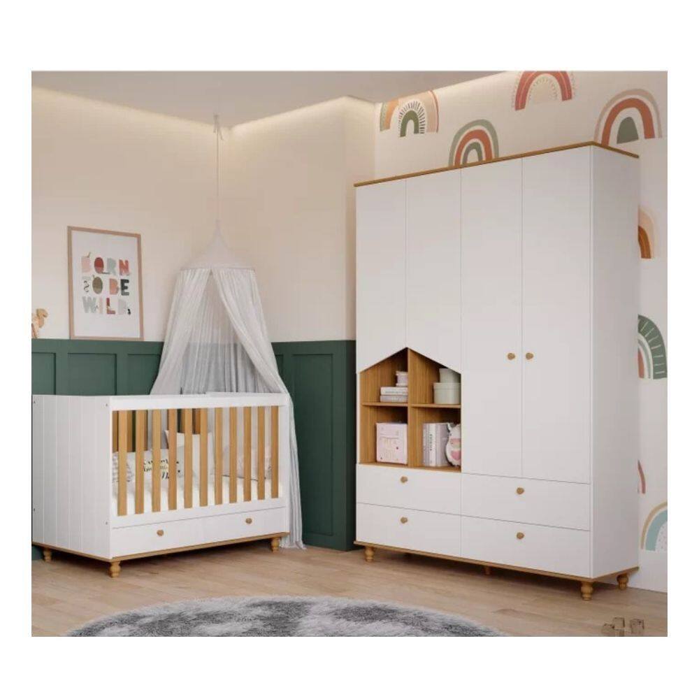 Dormitório Bebê Berço e Guarda Roupa Casinha Permobili