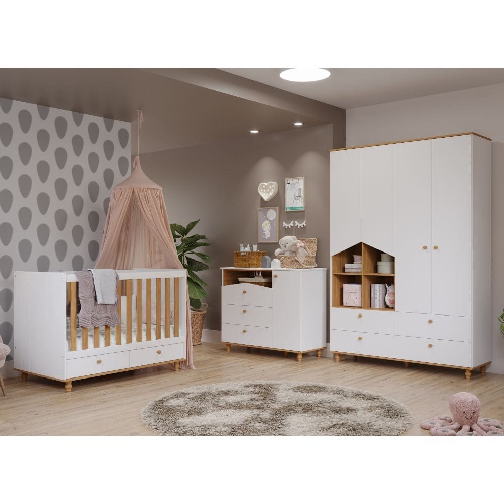 Dormitório Bebê Berço,Cômoda e Guarda Roupa Casinha Permobili