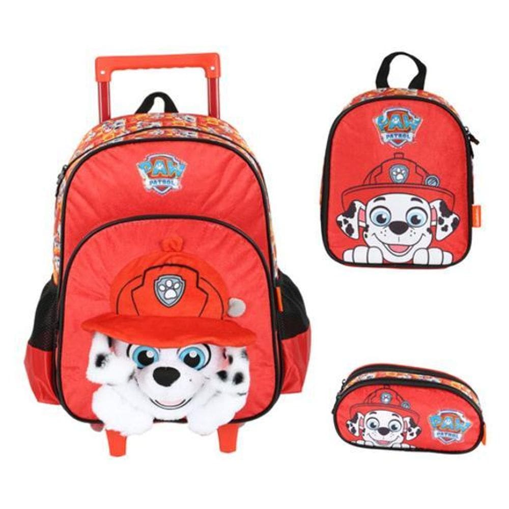 Kit Mochila Carrinho Em Pelúcia 3D Patrulha Canina