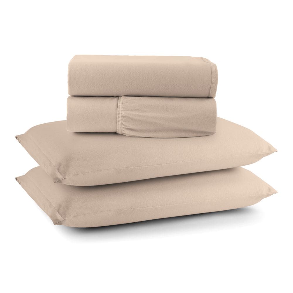 Jogo Cama Lençol Sonnet Queen Malha Lisa 100% Algodão Macio 4 Peças - Avelã