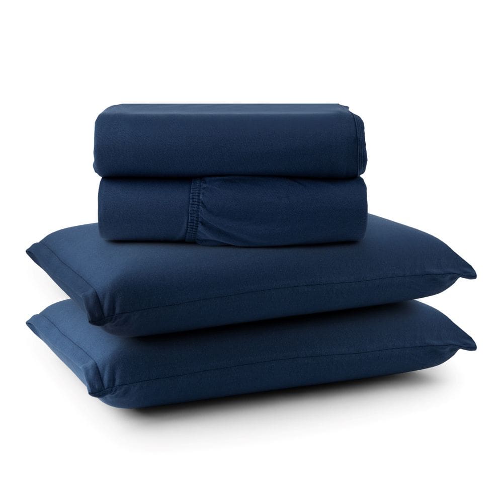 Jogo Cama Lençol Sonnet Queen Malha Lisa 100% Algodão Macio 4 Peças - Azul Marinho
