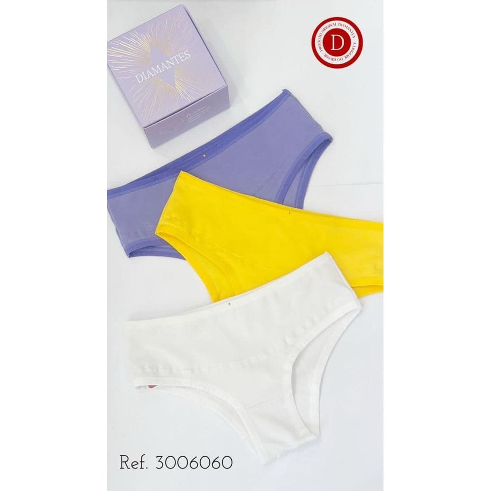 Kit 3 Calcinhas em Algodão  Pala Alta Diamantes Lingerie