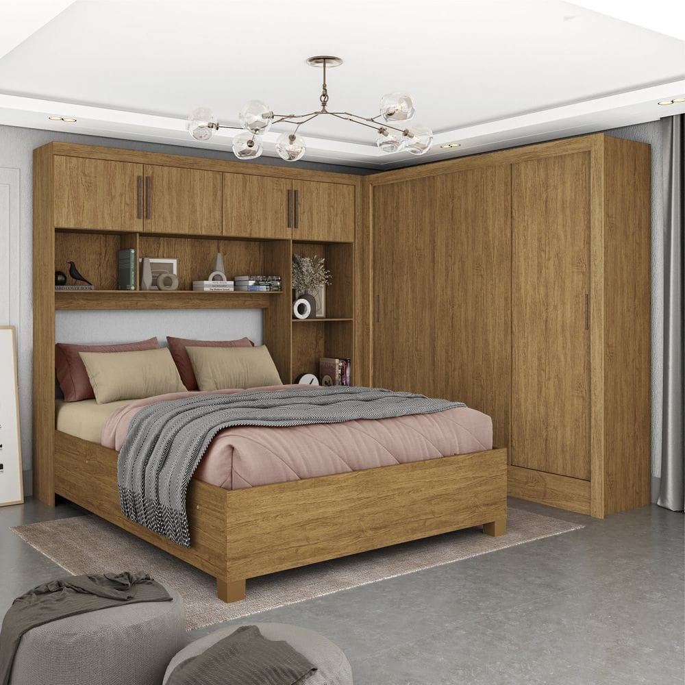 Guarda-roupa Casal Modulado 4 Portas com Cama Santiago 3 Portas 5 Gavetas Cinamomo