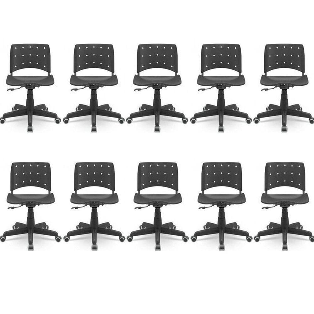 Kit 10 Cadeiras para Escritório Ergonômica Secretária Giratória Ergoplax Mais Nr17 Preto